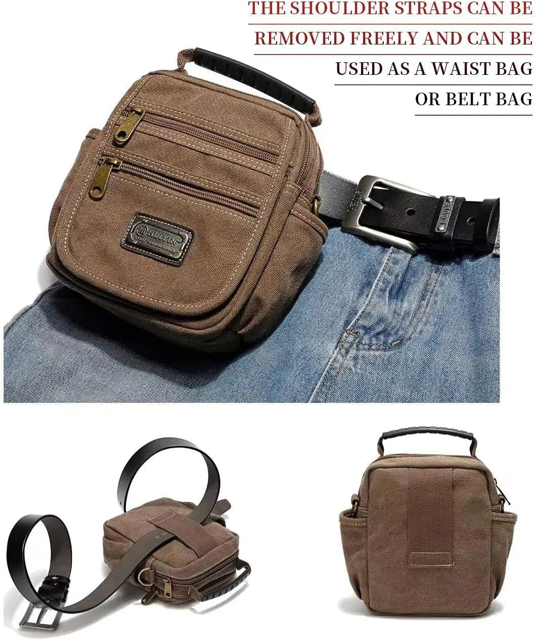 Man Small Canvas Crossbody Phone Purse Bag Mini Messenger Bag Waist Belt Side Bag