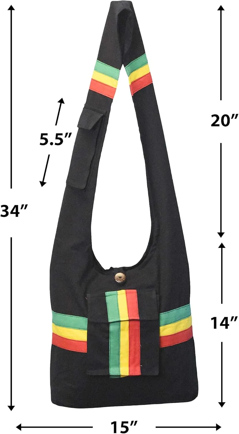 Mandala Crafts Rasta Stripe Hippie Bag Large Hobo Bags for Women - Boho Purse Hobo Crossbody Bags for Women