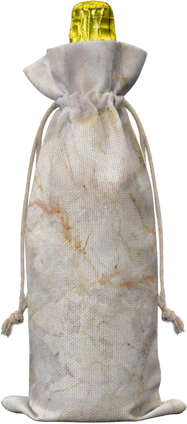 Marble Burlap Wine Bags Wine Gift Bags, 10 Pcs Wine Bottle Bags with Drawstring Tag & Rope, Reusable Wine Bottle Covers for Wedding, Holiday Party - Golden Yellow Granite Texture