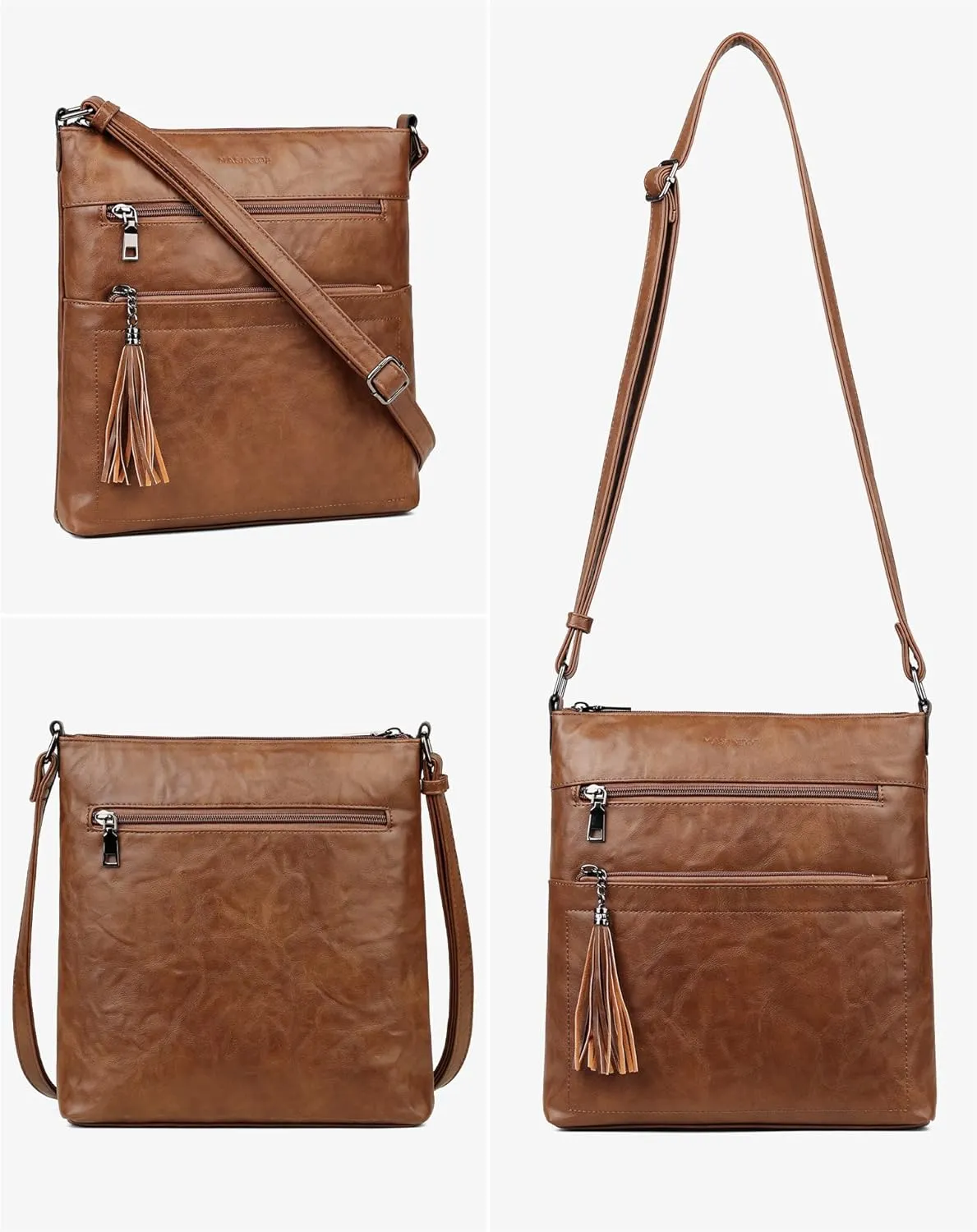 MASINTOR Crossbody Purses for Women, Multi Pocket Casual Crossbody Bag, Adjustable Strap Shoulder Bag with Tassel