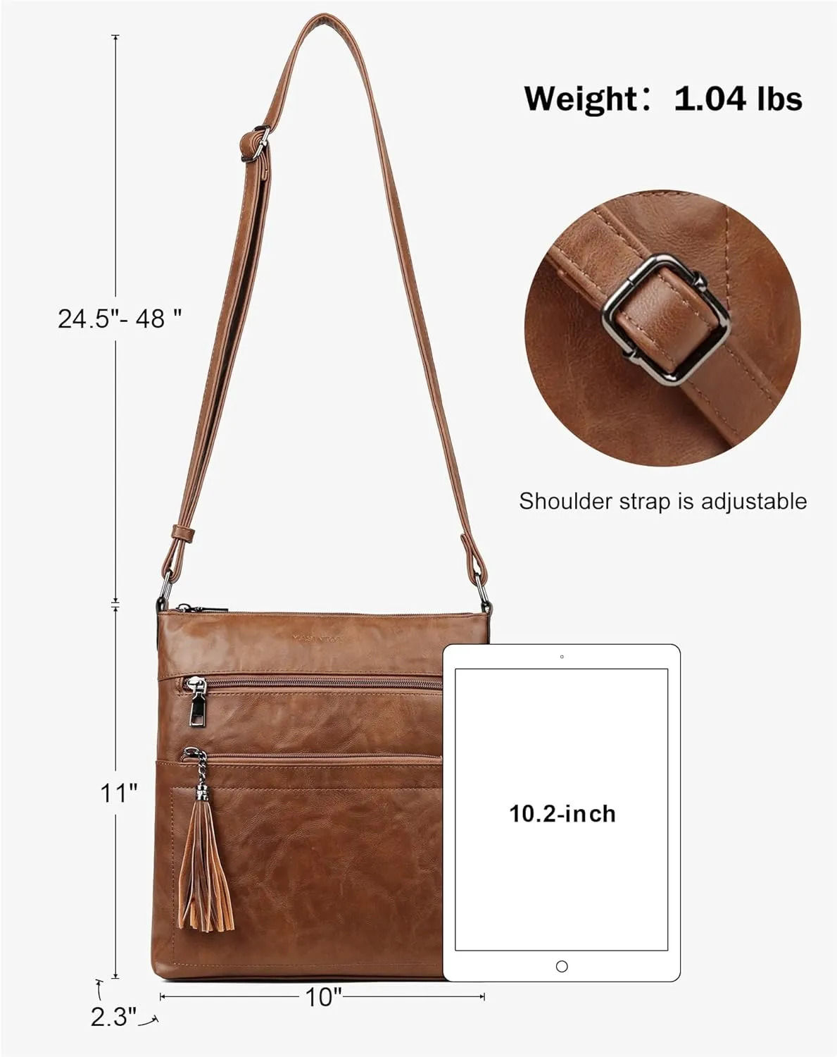 MASINTOR Crossbody Purses for Women, Multi Pocket Casual Crossbody Bag, Adjustable Strap Shoulder Bag with Tassel