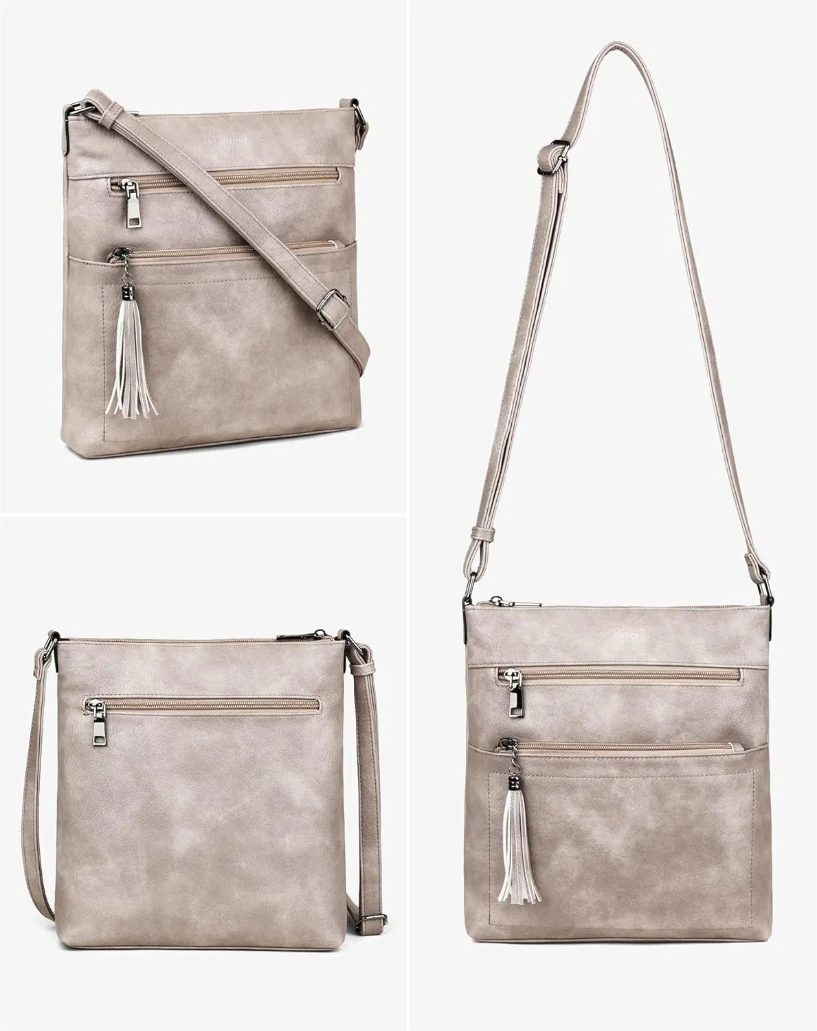 MASINTOR Crossbody Purses for Women, Multi Pocket Casual Crossbody Bag, Adjustable Strap Shoulder Bag with Tassel