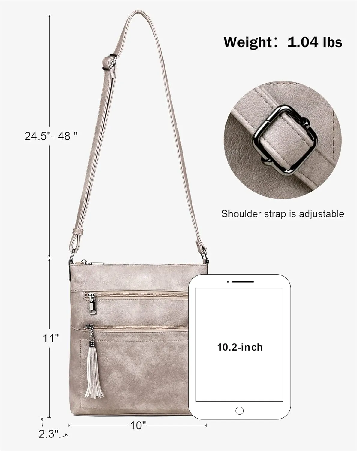 MASINTOR Crossbody Purses for Women, Multi Pocket Casual Crossbody Bag, Adjustable Strap Shoulder Bag with Tassel