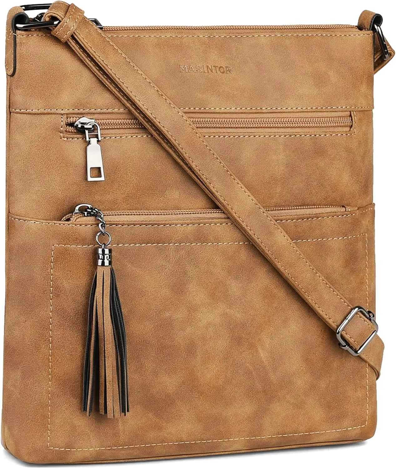 MASINTOR Crossbody Purses for Women, Multi Pocket Casual Crossbody Bag, Adjustable Strap Shoulder Bag with Tassel