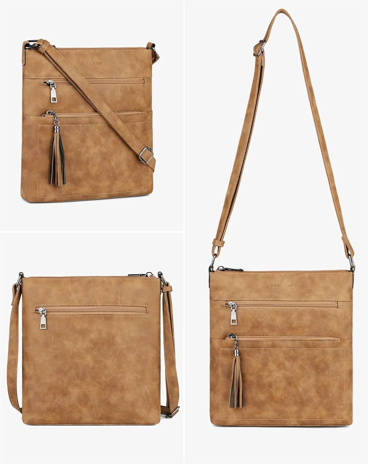 MASINTOR Crossbody Purses for Women, Multi Pocket Casual Crossbody Bag, Adjustable Strap Shoulder Bag with Tassel