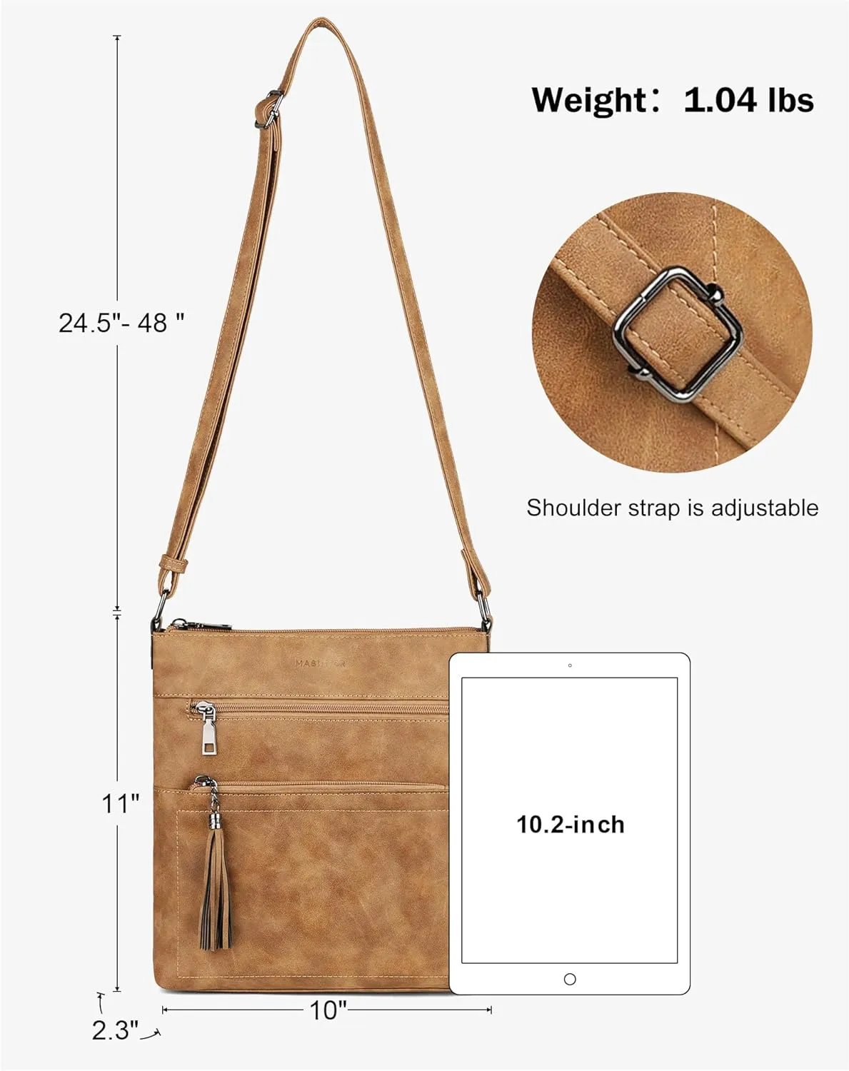 MASINTOR Crossbody Purses for Women, Multi Pocket Casual Crossbody Bag, Adjustable Strap Shoulder Bag with Tassel
