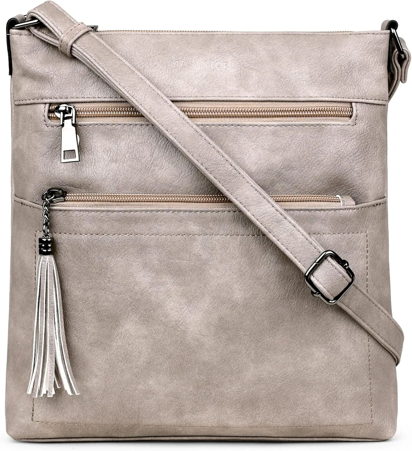 MASINTOR Crossbody Purses for Women, Multi Pocket Casual Crossbody Bag, Adjustable Strap Shoulder Bag with Tassel