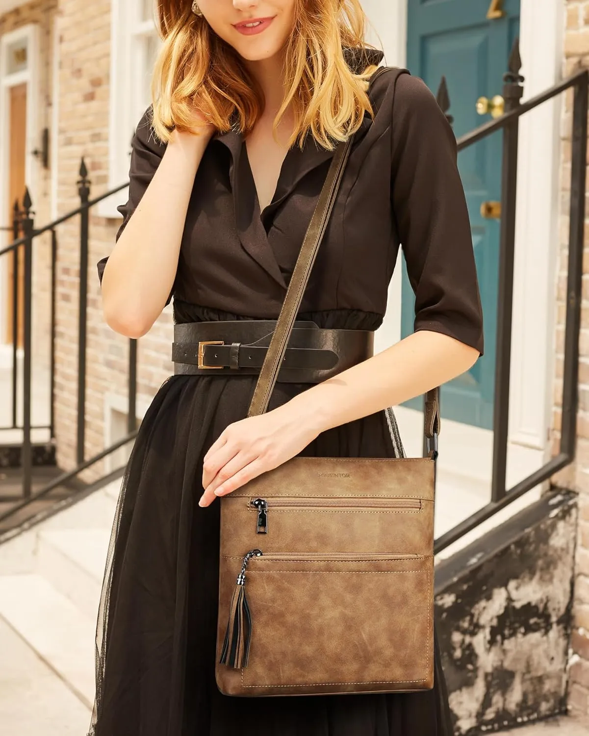 MASINTOR Crossbody Purses for Women, Multi Pocket Casual Crossbody Bag, Adjustable Strap Shoulder Bag with Tassel