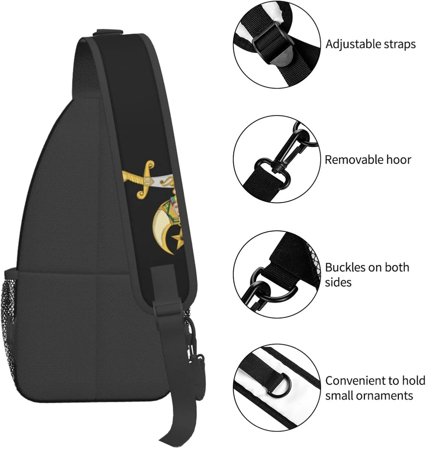 Masonic Shriner Sling Backpack Shoulder Chest Bag For Men Women Hiking Travel Crossbody Daypack