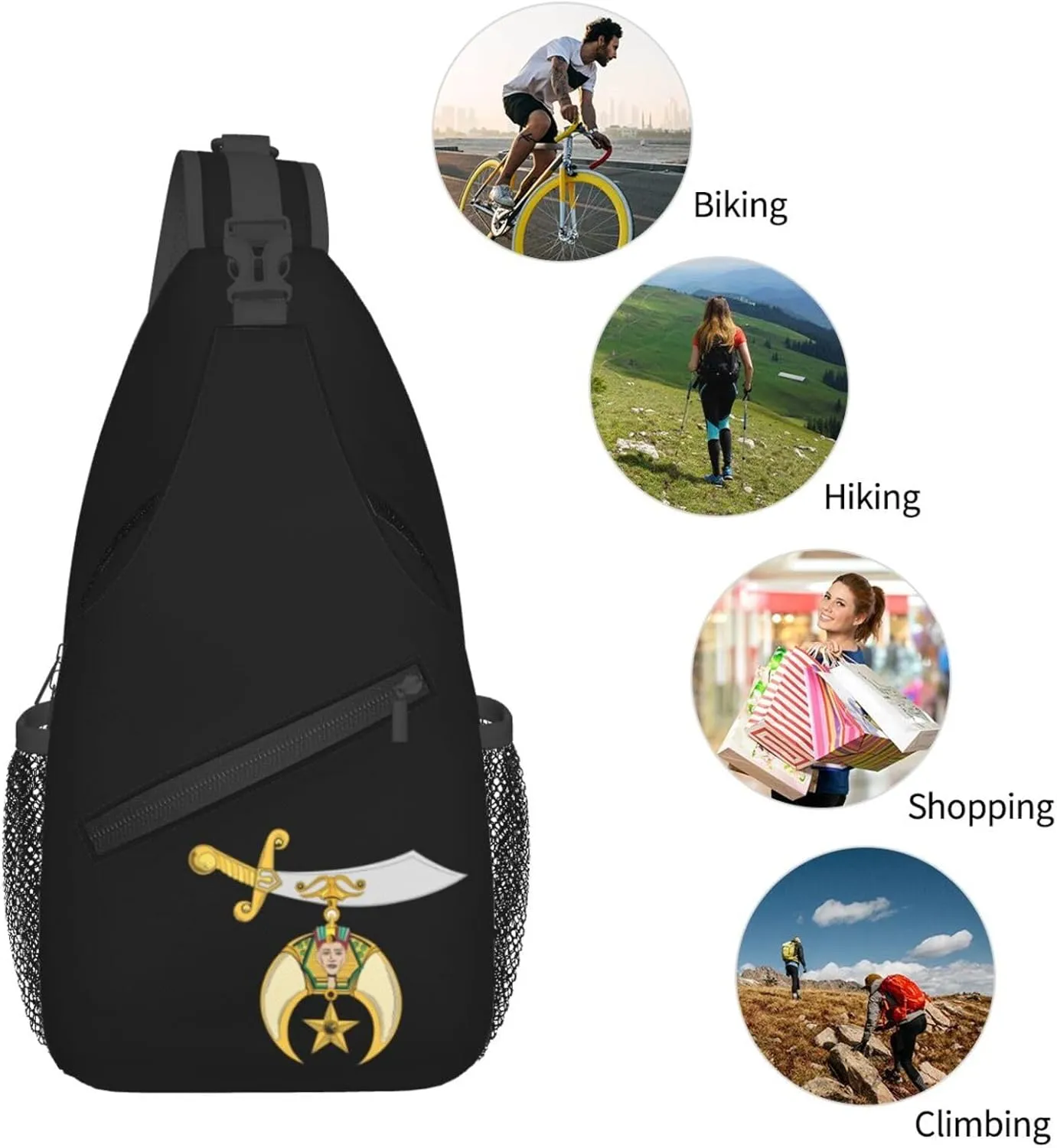 Masonic Shriner Sling Backpack Shoulder Chest Bag For Men Women Hiking Travel Crossbody Daypack