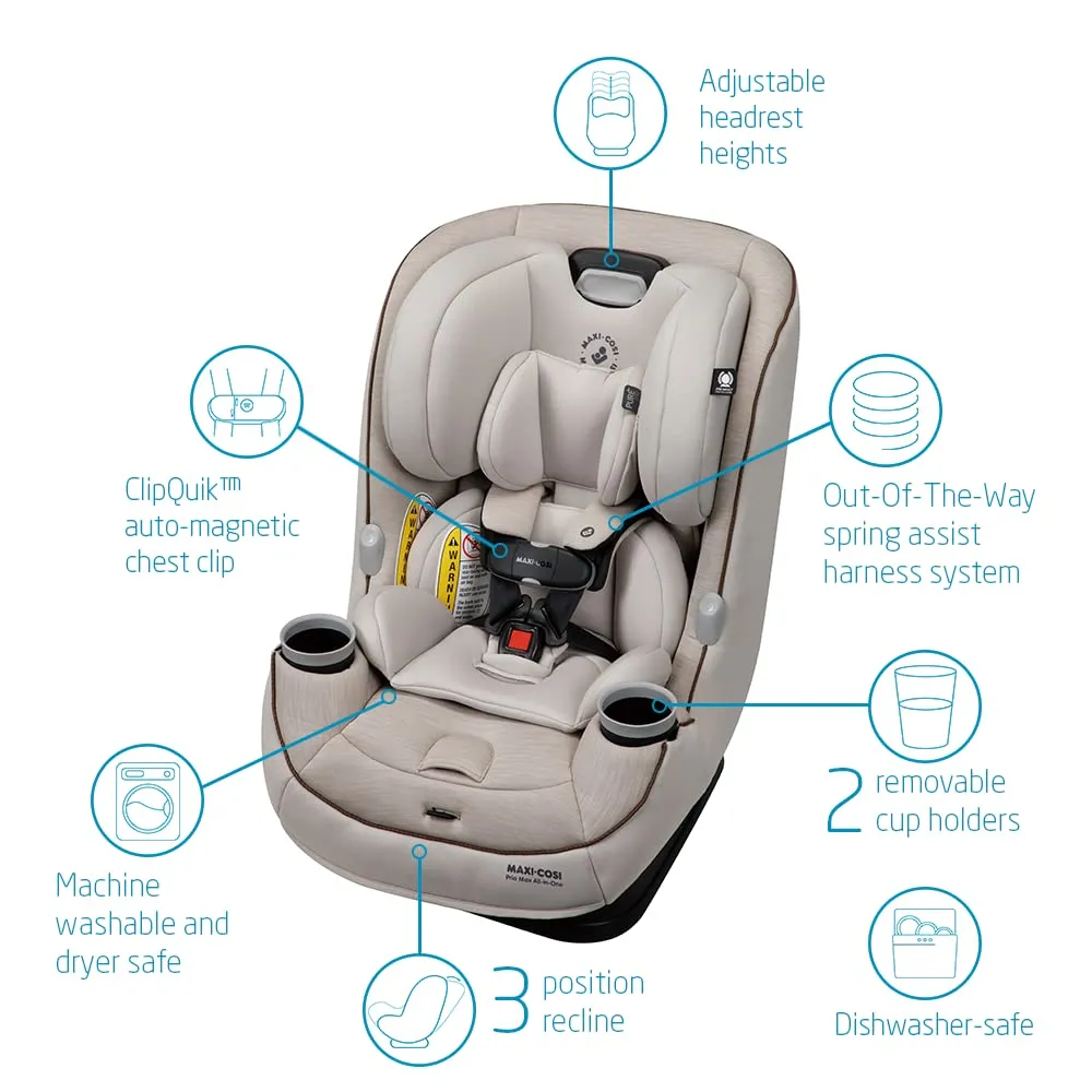 Maxi-Cosi Pria Max All-in-One Convertible Car Seat, Rear Facing Car Seat (4-40 lbs), Forward Facing Car Seat (22-65 lbs), High Back Booster Seat (40-100 lbs), Pure COSI, Desert Wonder