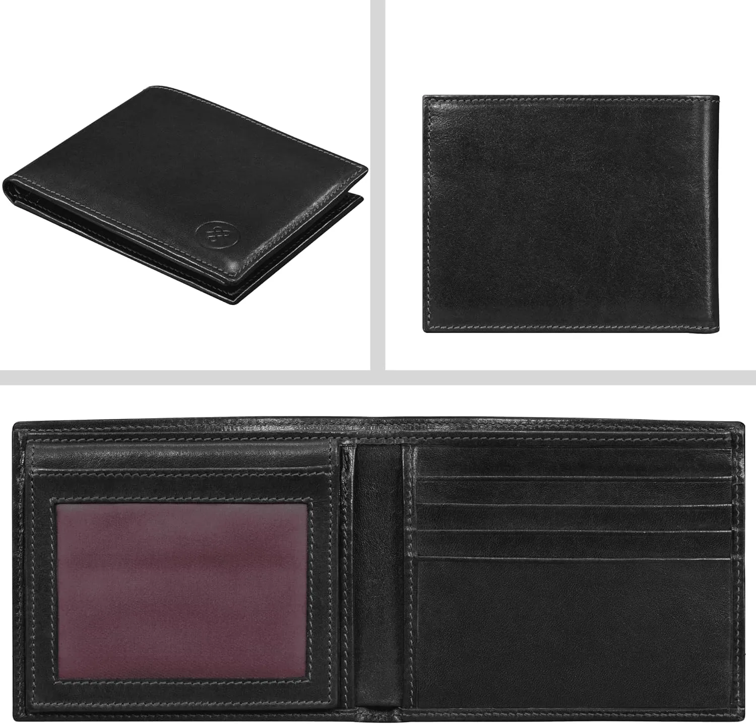 Maxwell Scott - Personalized Mens Luxury Leather 2-in-1 Trifold Wallet with Card Holder and ID Window - The Asti Black
