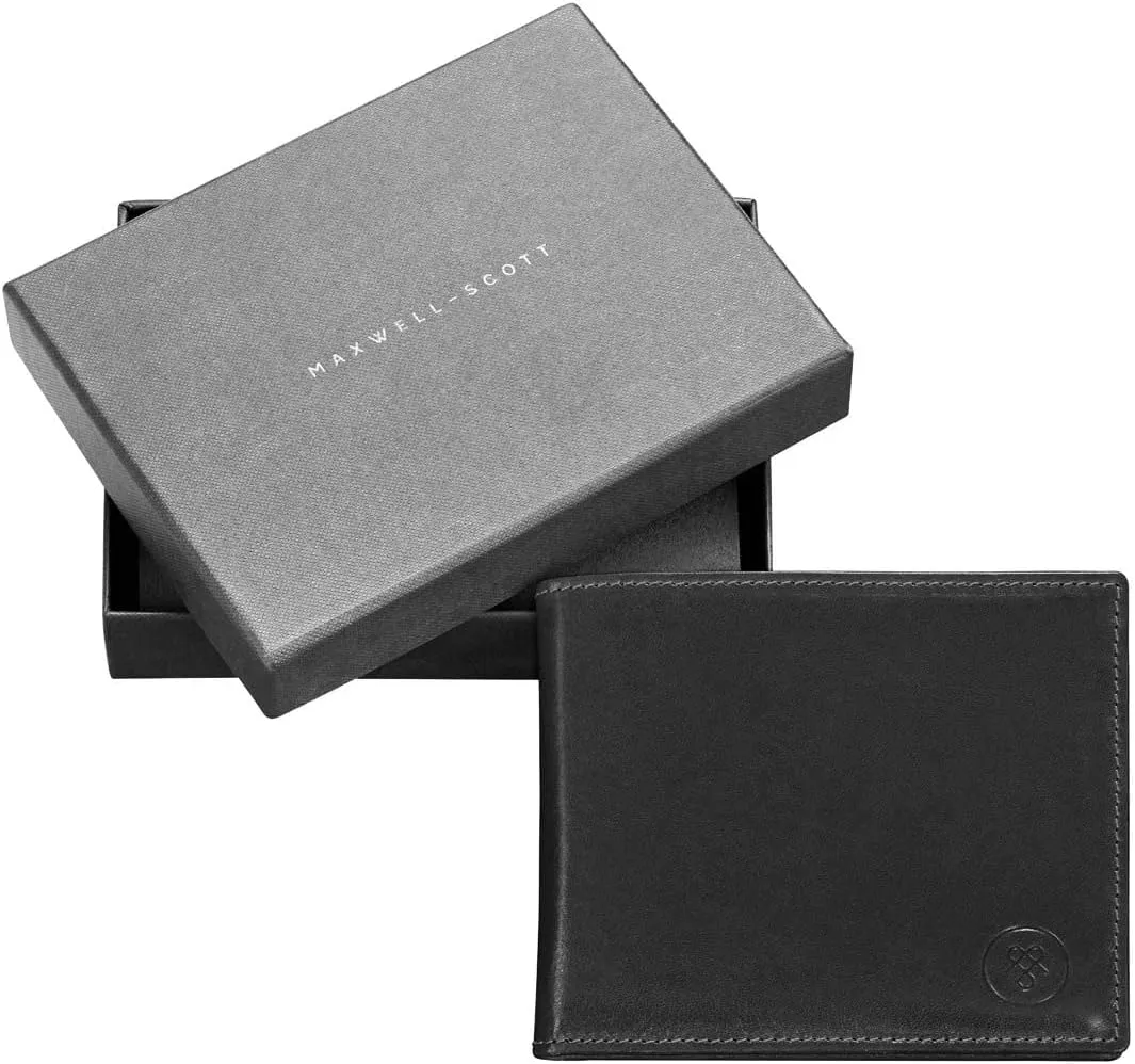 Maxwell Scott - Personalized Mens Luxury Leather 2-in-1 Trifold Wallet with Card Holder and ID Window - The Asti Black