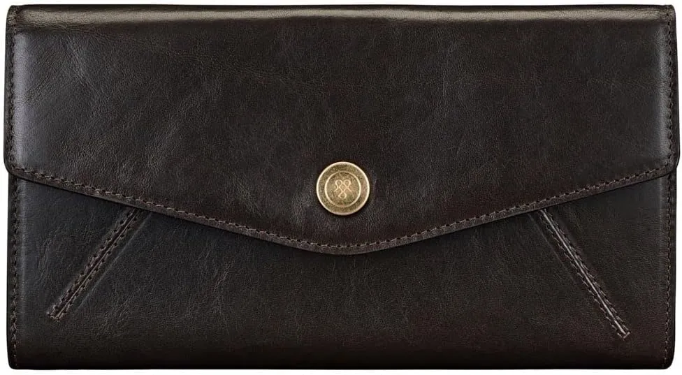 Maxwell Scott - Womens Luxury Leather Large Ball Clasp Wallet - Handmade from Premium Italian Hides -The Marcialla Dark Brown