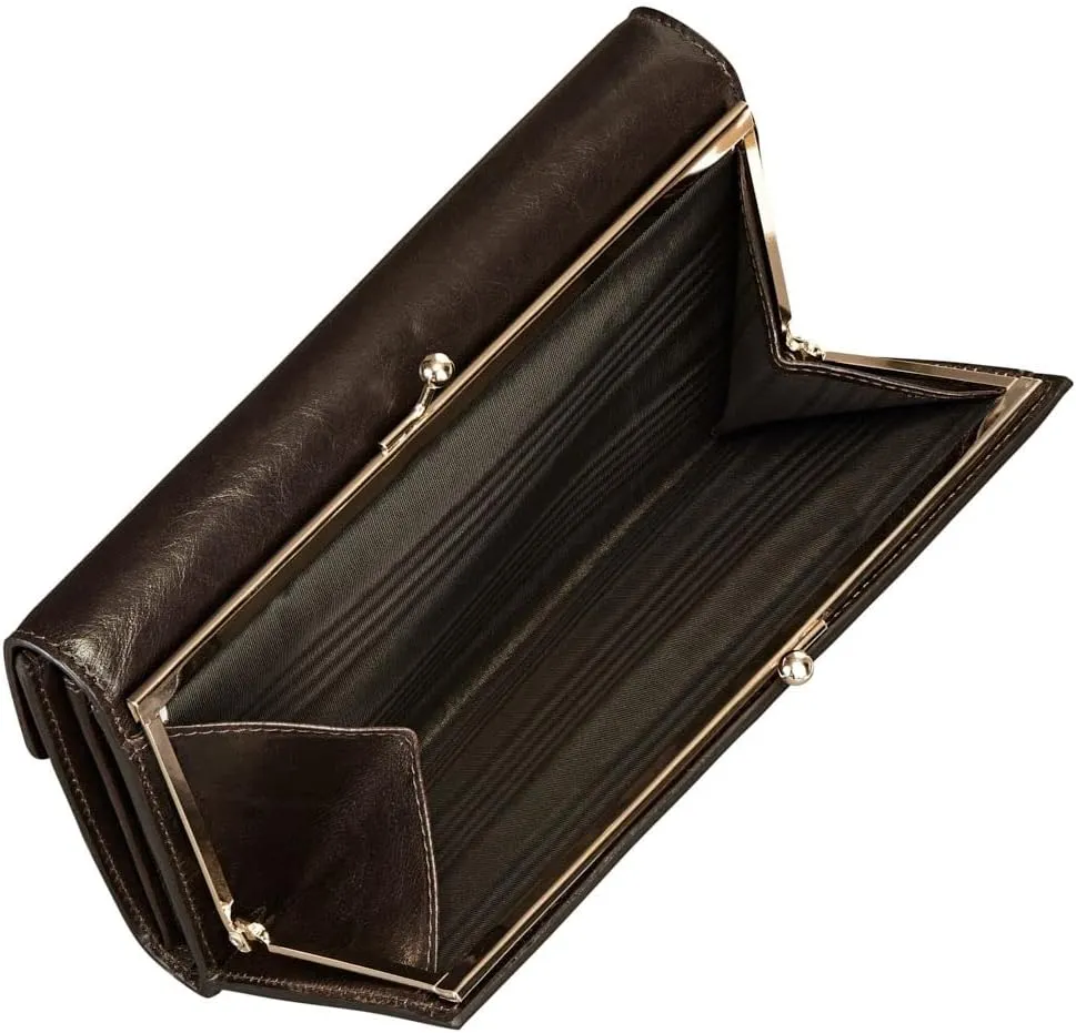 Maxwell Scott - Womens Luxury Leather Large Ball Clasp Wallet - Handmade from Premium Italian Hides -The Marcialla Dark Brown
