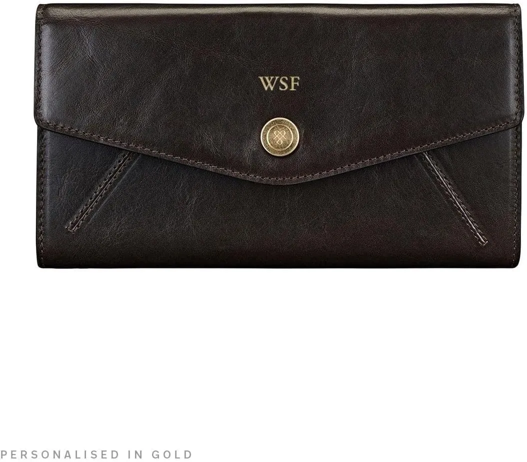 Maxwell Scott - Womens Luxury Leather Large Ball Clasp Wallet - Handmade from Premium Italian Hides -The Marcialla Dark Brown