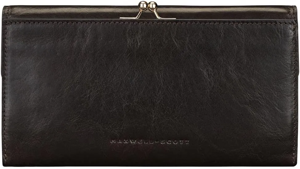 Maxwell Scott - Womens Luxury Leather Large Ball Clasp Wallet - Handmade from Premium Italian Hides -The Marcialla Dark Brown