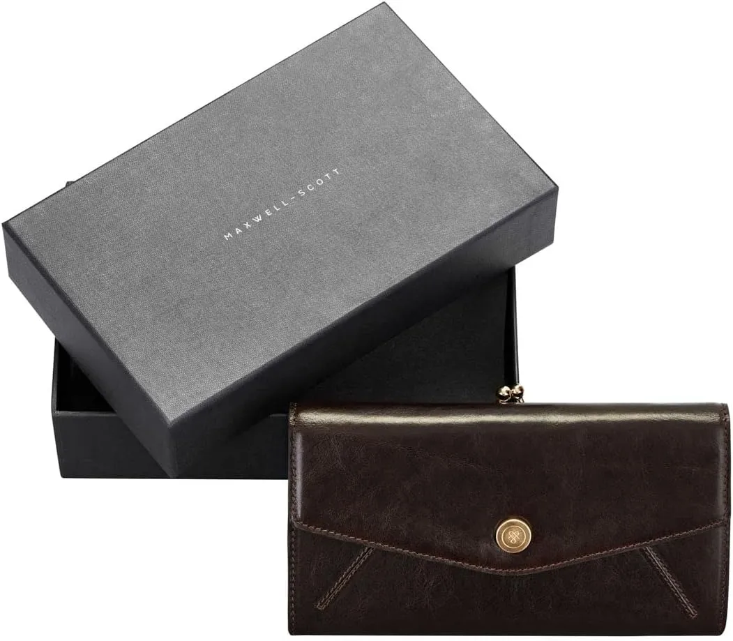 Maxwell Scott - Womens Luxury Leather Large Ball Clasp Wallet - Handmade from Premium Italian Hides -The Marcialla Dark Brown