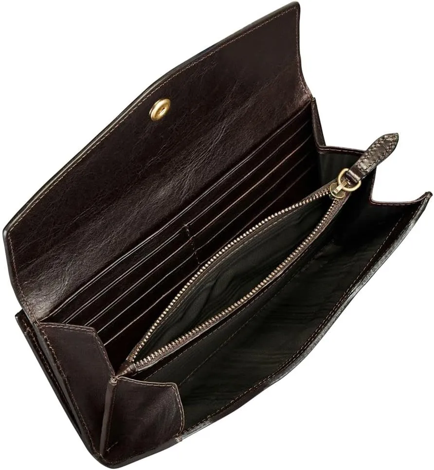 Maxwell Scott - Womens Luxury Leather Large Ball Clasp Wallet - Handmade from Premium Italian Hides -The Marcialla Dark Brown