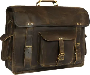 Mens 18 inch Leather Messenger Bag Laptop Vintage Handmade Travel Office Computer Satchel Briefcase For Men and Women