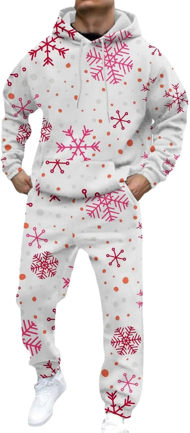 Men's Athletic Hoodie Tracksuit Funny Christmas Tracksuit 2 Piece Funny Reindeer Santa Casual Athletic Jogging Suits