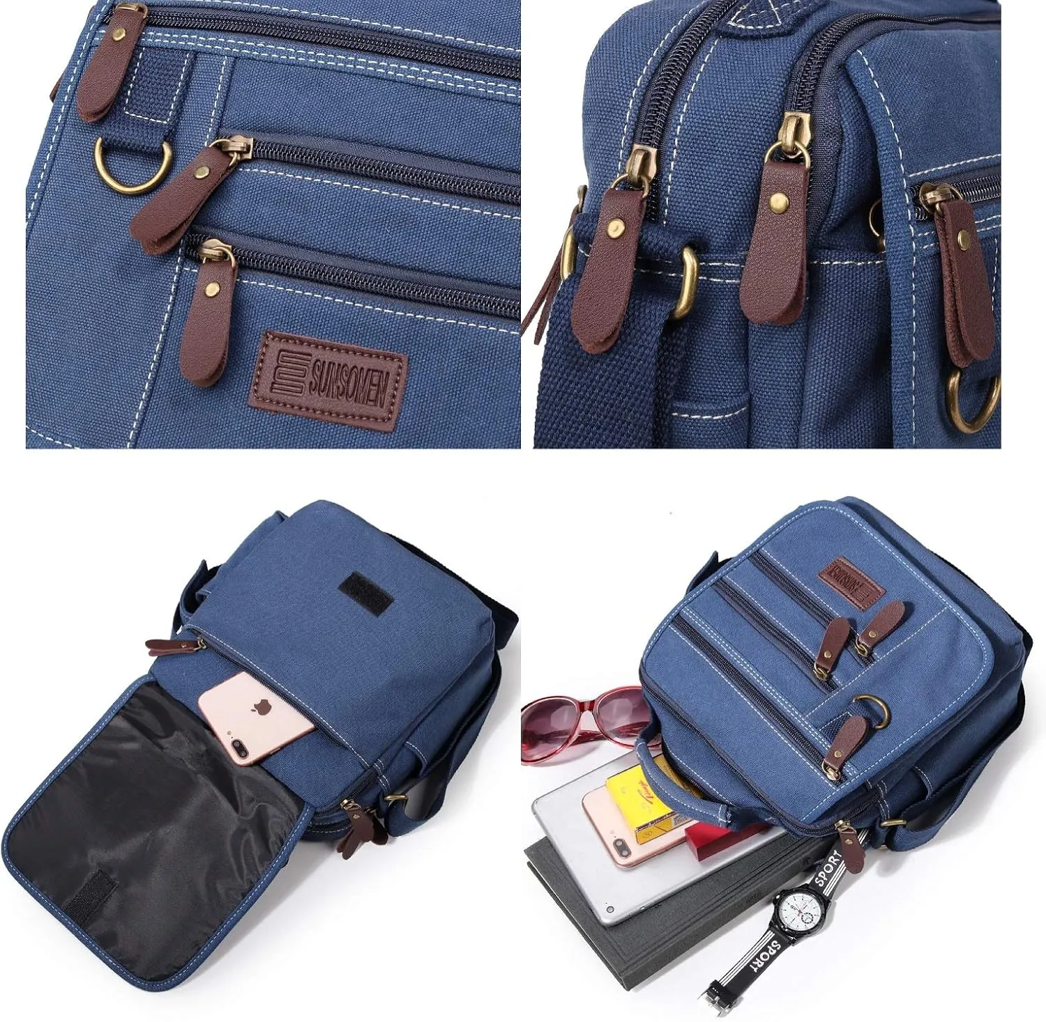 Mens bag Canvas Shoulder Bag Small Messenger Crossbody Bag Work Bag Vintage Multi-function