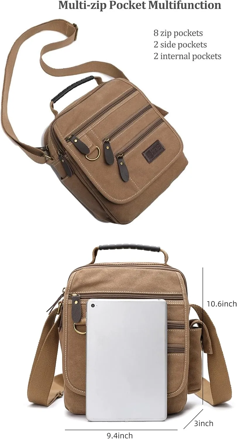 Mens bag Canvas Shoulder Bag Small Messenger Crossbody Bag Work Bag Vintage Multi-function