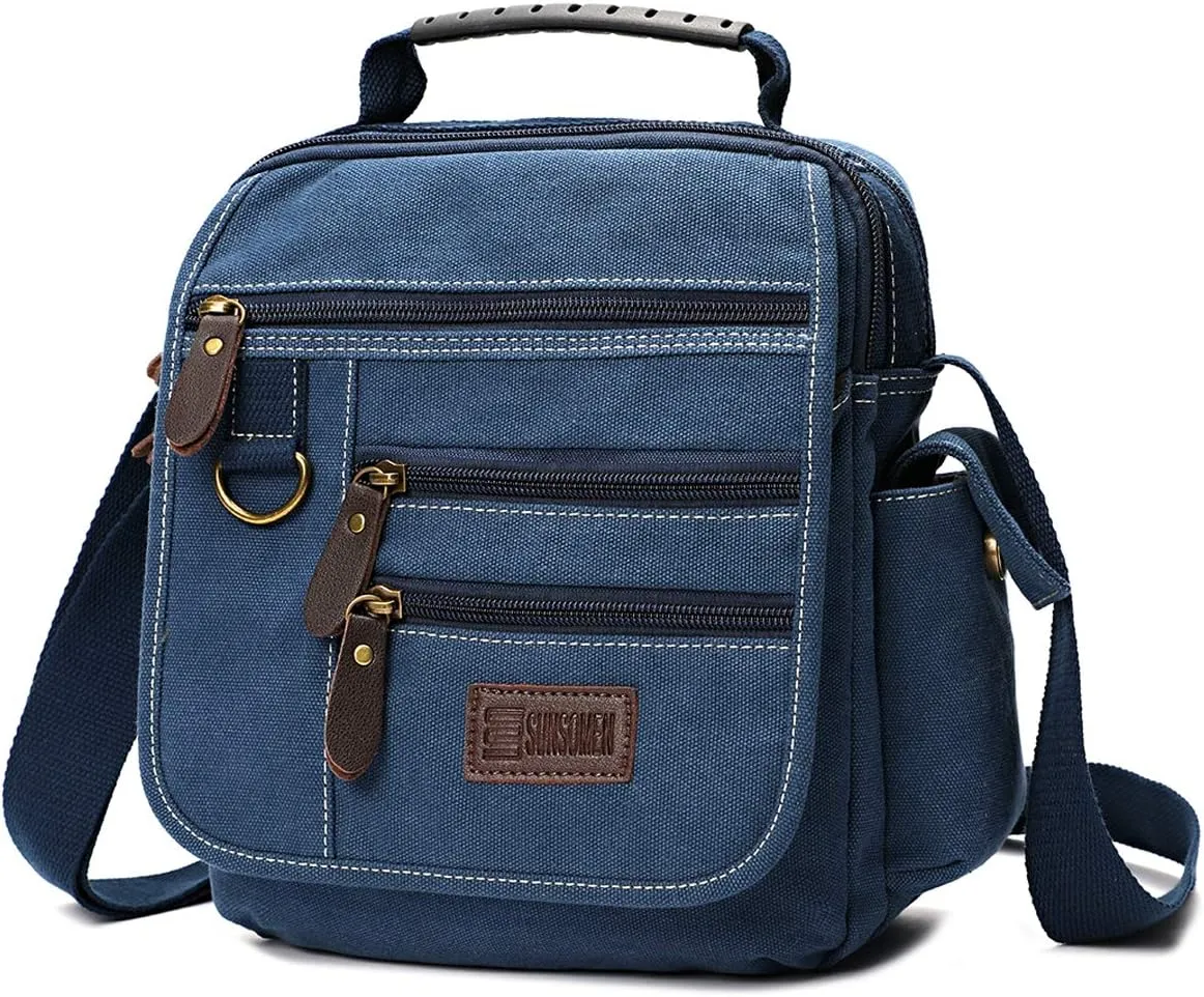Mens bag Canvas Shoulder Bag Small Messenger Crossbody Bag Work Bag Vintage Multi-function