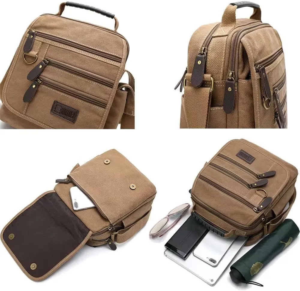 Mens bag Canvas Shoulder Bag Small Messenger Crossbody Bag Work Bag Vintage Multi-function