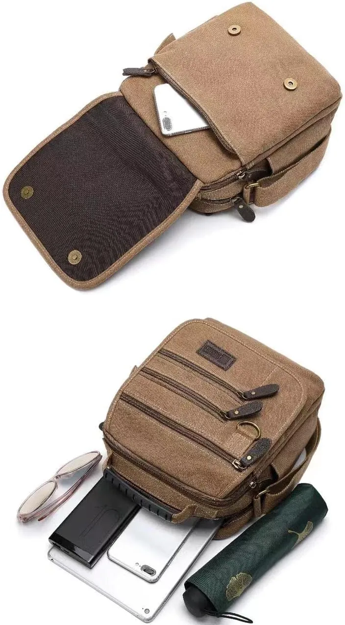 Mens bag Canvas Shoulder Bag Small Messenger Crossbody Bag Work Bag Vintage Multi-function