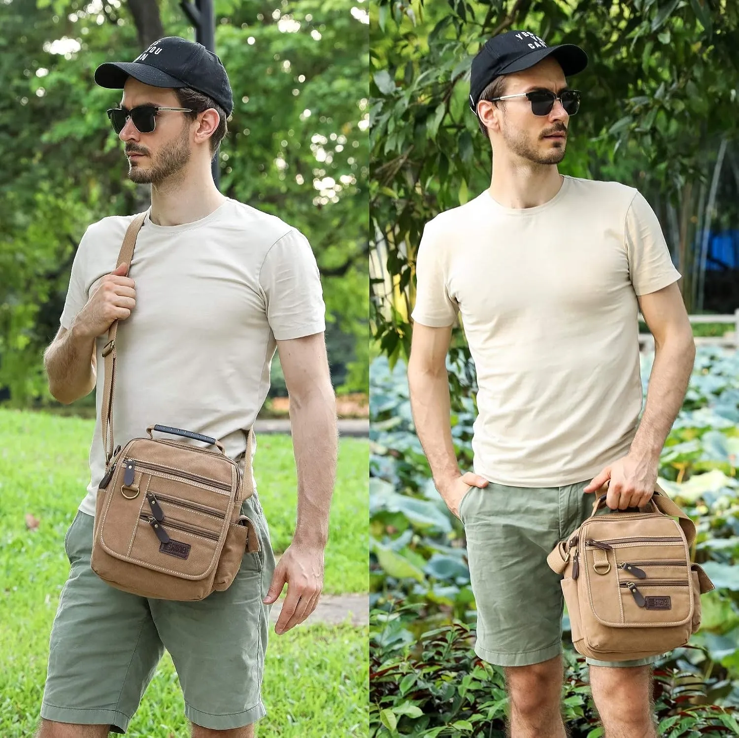 Mens bag Canvas Shoulder Bag Small Messenger Crossbody Bag Work Bag Vintage Multi-function