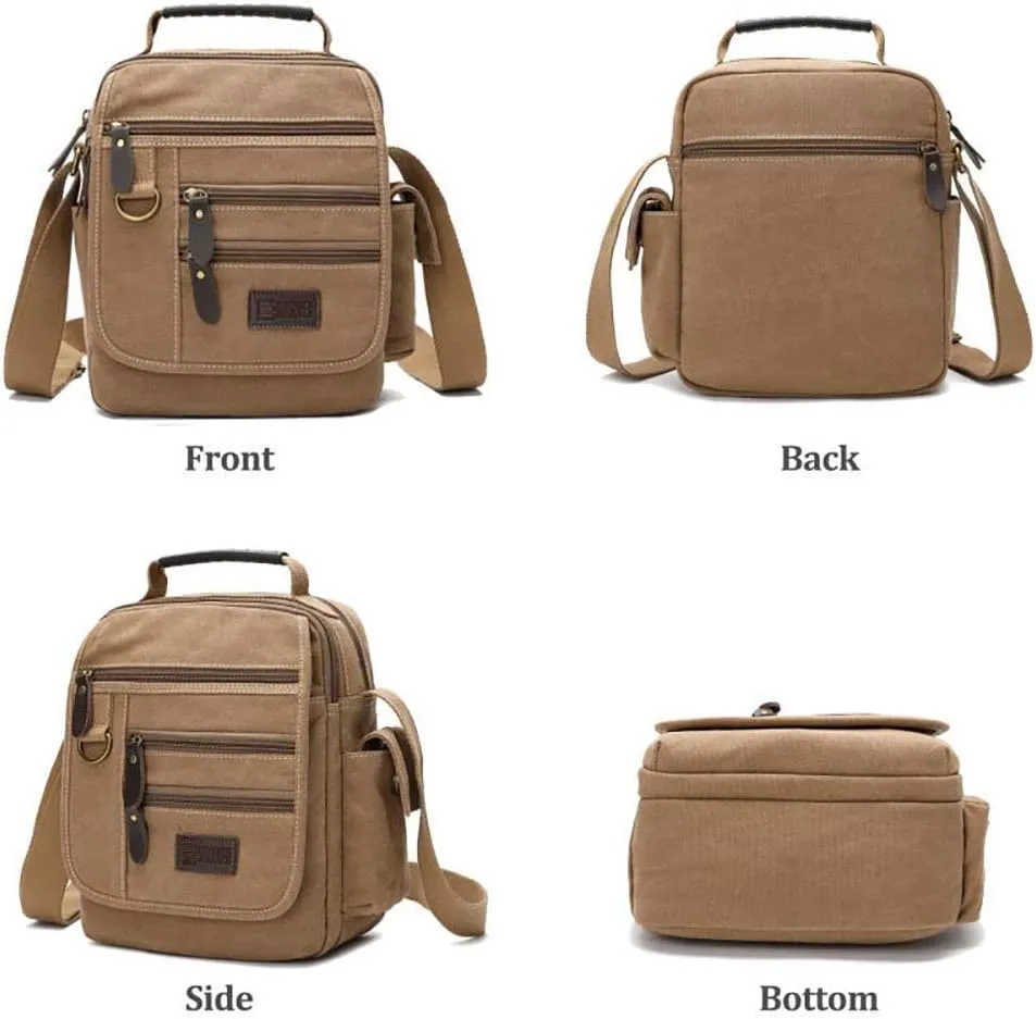 Mens bag Canvas Shoulder Bag Small Messenger Crossbody Bag Work Bag Vintage Multi-function