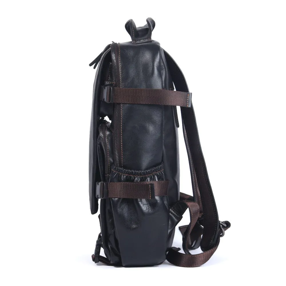 Men's Black Leather Backpack | ISAAC