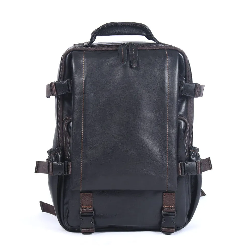 Men's Black Leather Backpack | ISAAC