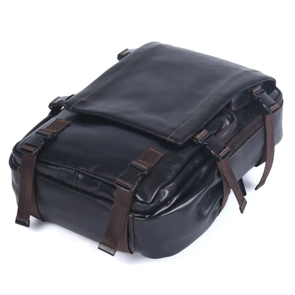 Men's Black Leather Backpack | ISAAC