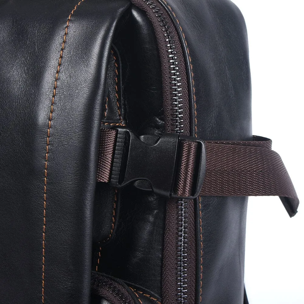 Men's Black Leather Backpack | ISAAC