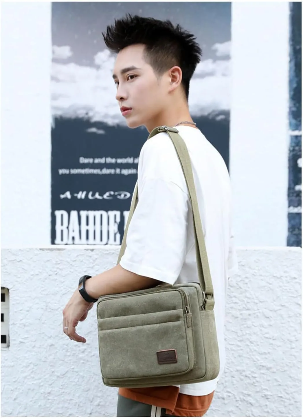 Men's Canvas Postman Bag Vintage Crossbody Canvas Messenger Shoulder Bag Hiking Military Travel Bag