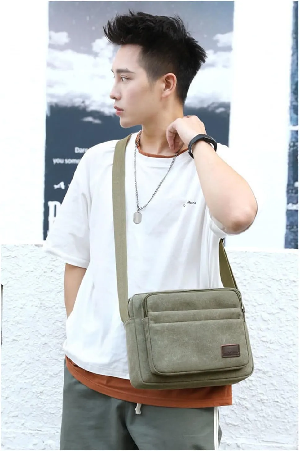 Men's Canvas Postman Bag Vintage Crossbody Canvas Messenger Shoulder Bag Hiking Military Travel Bag