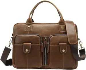 Men's Handbag Business Bag Genuine Leather Briefcase Retro Messenger Bag Office Workplace(Brown)