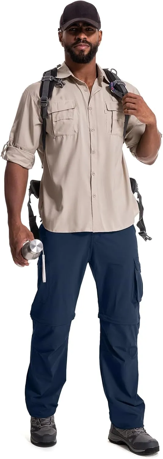 Mens Hiking Pants Convertible Quick Dry Zip Off Fishing Travel Safari Pants
