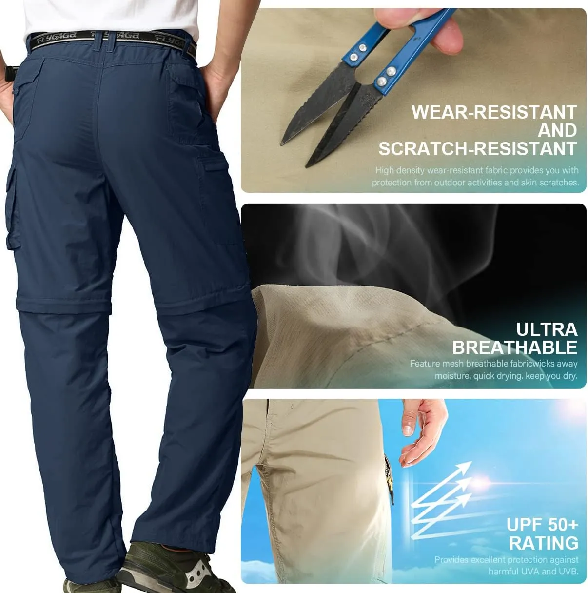Mens Hiking Pants Convertible Quick Dry Zip Off Fishing Travel Safari Pants