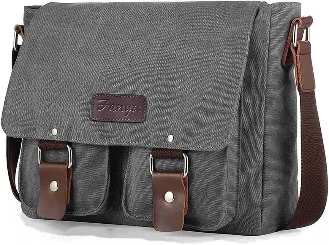 Men's messenger bag Gutim canvas messenger bag - retro cross shoulder bag military backpack (grey)