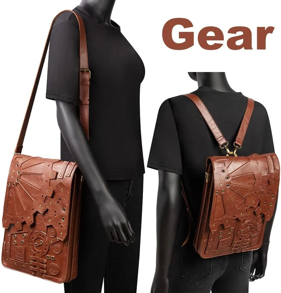 Messenger Bag Leather Retro Briefcase Steampunk Crossbody Shoulder Purse Satchel for Women Lolita Gothic Costume Accessory