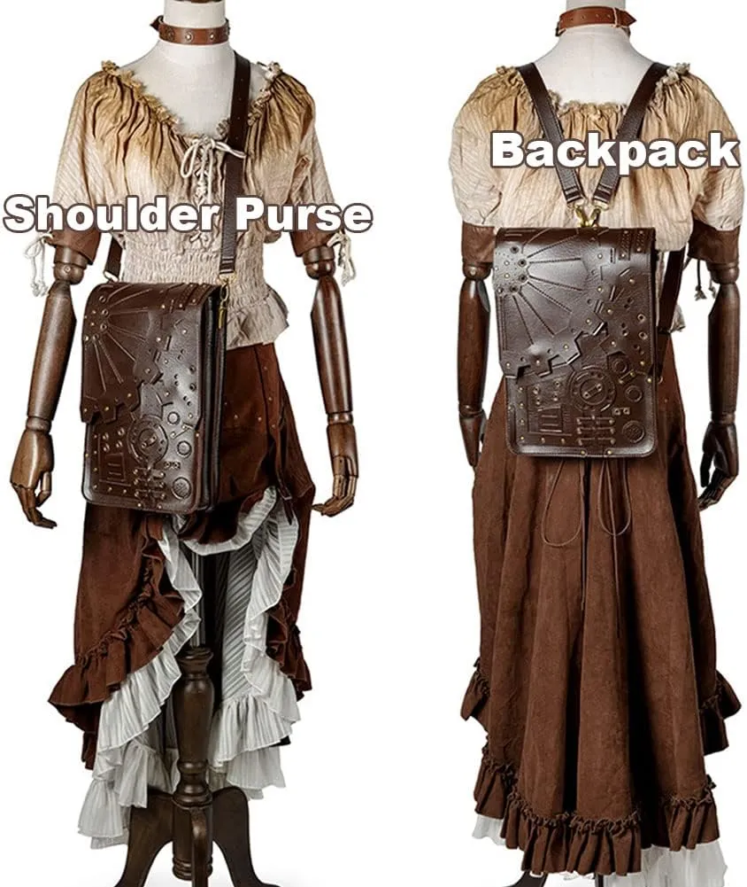 Messenger Bag Leather Retro Briefcase Steampunk Crossbody Shoulder Purse Satchel for Women Lolita Gothic Costume Accessory