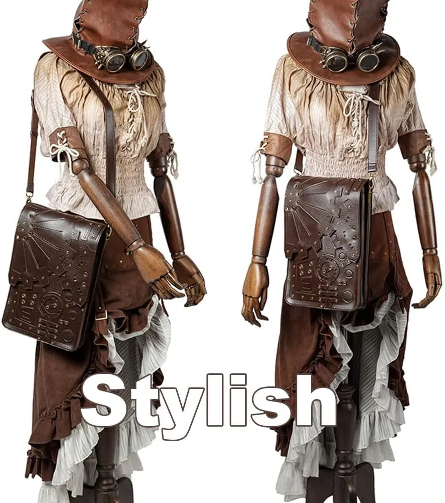 Messenger Bag Leather Retro Briefcase Steampunk Crossbody Shoulder Purse Satchel for Women Lolita Gothic Costume Accessory