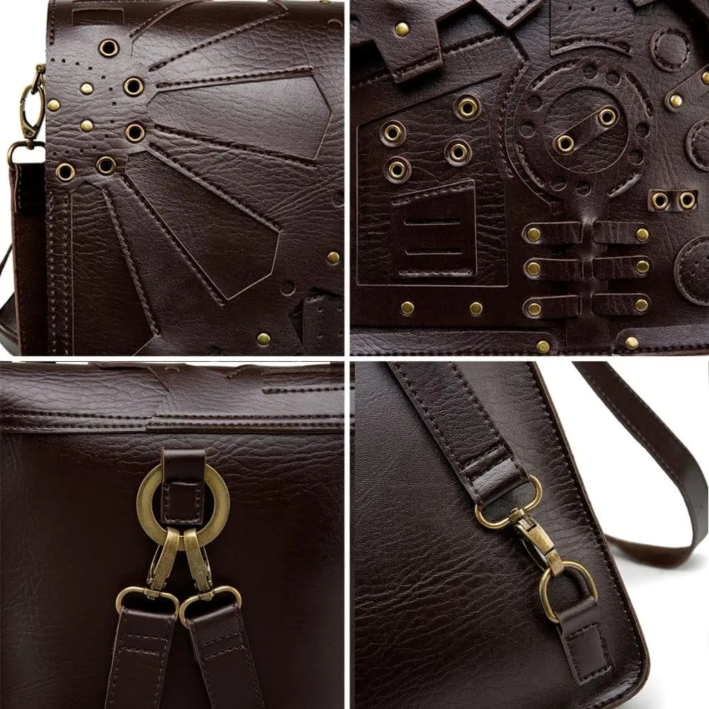 Messenger Bag Leather Retro Briefcase Steampunk Crossbody Shoulder Purse Satchel for Women Lolita Gothic Costume Accessory