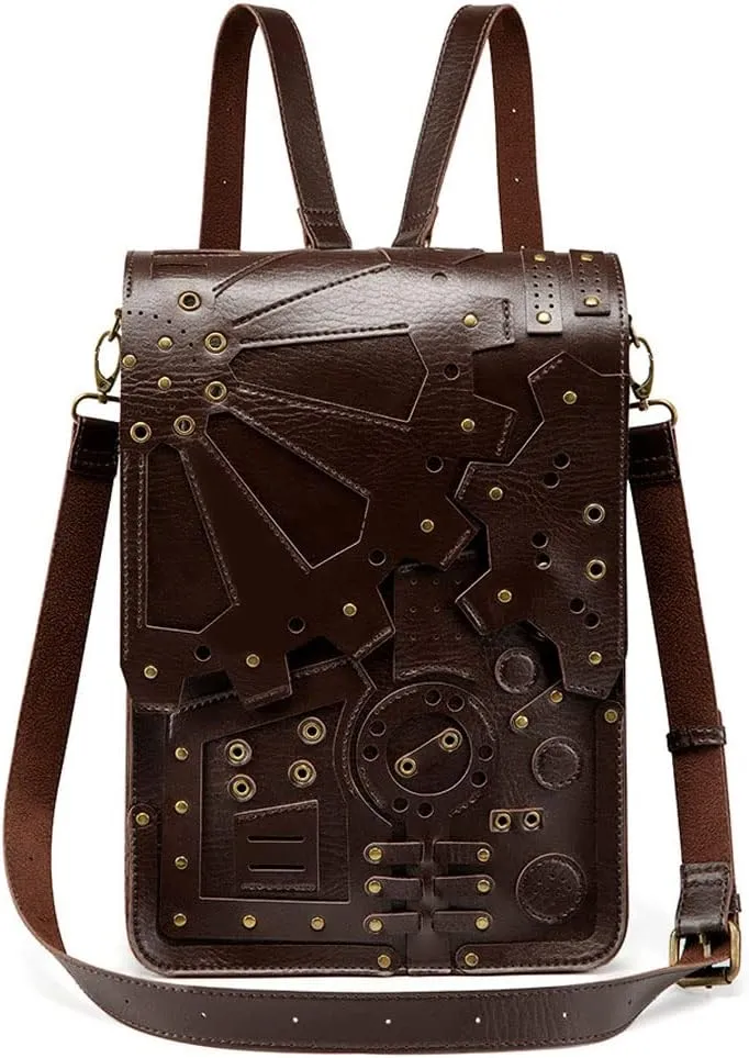Messenger Bag Leather Retro Briefcase Steampunk Crossbody Shoulder Purse Satchel for Women Lolita Gothic Costume Accessory