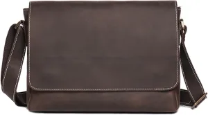 Messenger Bag Vintage Genuine Cowhide Leather Waxed Canvas Briefcase Large Satchel Shoulder Bag Rugged Leather Bag for Men (drak coffe)