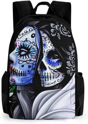 Mexican Sugar Skull Floral Women Day of The Dead Art Rucksacks Polyester Anti-Theft Multipurpose Carry On Bag Large Capacity Gym Outdoor Hiking Backpack With Smooth Zippers
