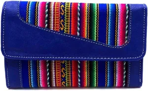Mia Jewel Shop Multicolored Tribal Striped Print Leather Trifold Wallet ID Window Card Slots - Womens Fashion Handmade Bags Boho Travel Accessories (Blue)